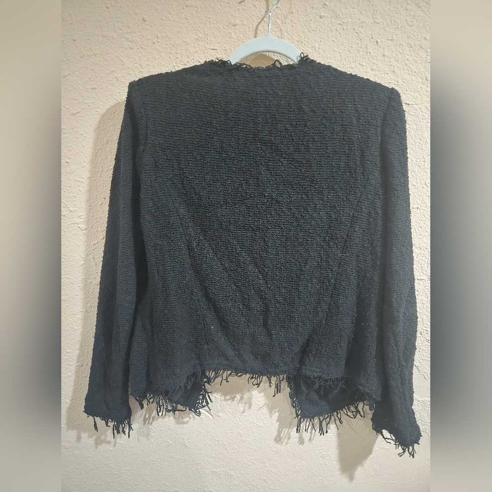 Iro Black Fringe Trim 'Shavani' Cotton Blend Jacket, Size 40 - Picture 3 of 5